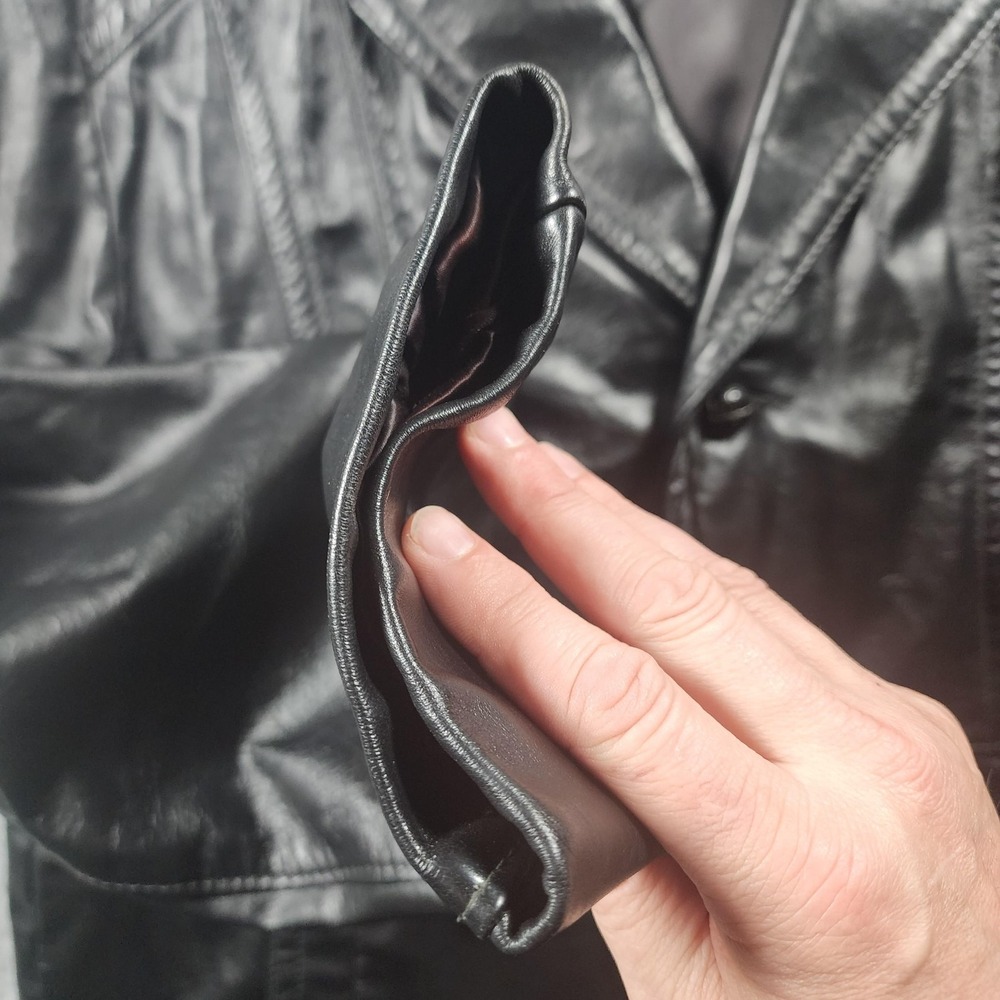 VINTAGE Reed Sportswear Coat Mens XL Black Leather Overcoat Pockets Midlength - Picture 10 of 15